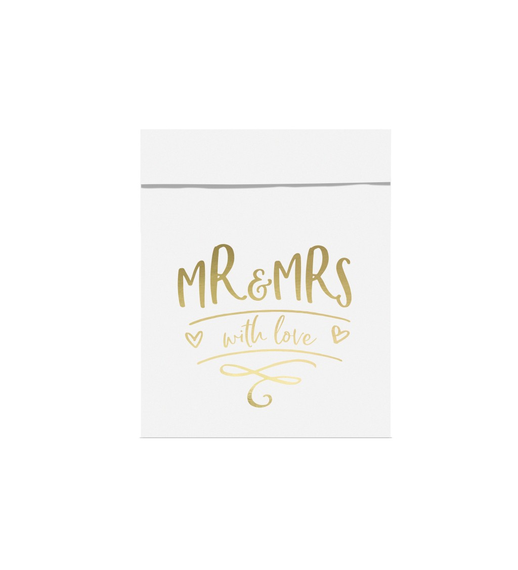 Svatební taštičky papírové Mr&Mrs - bílé