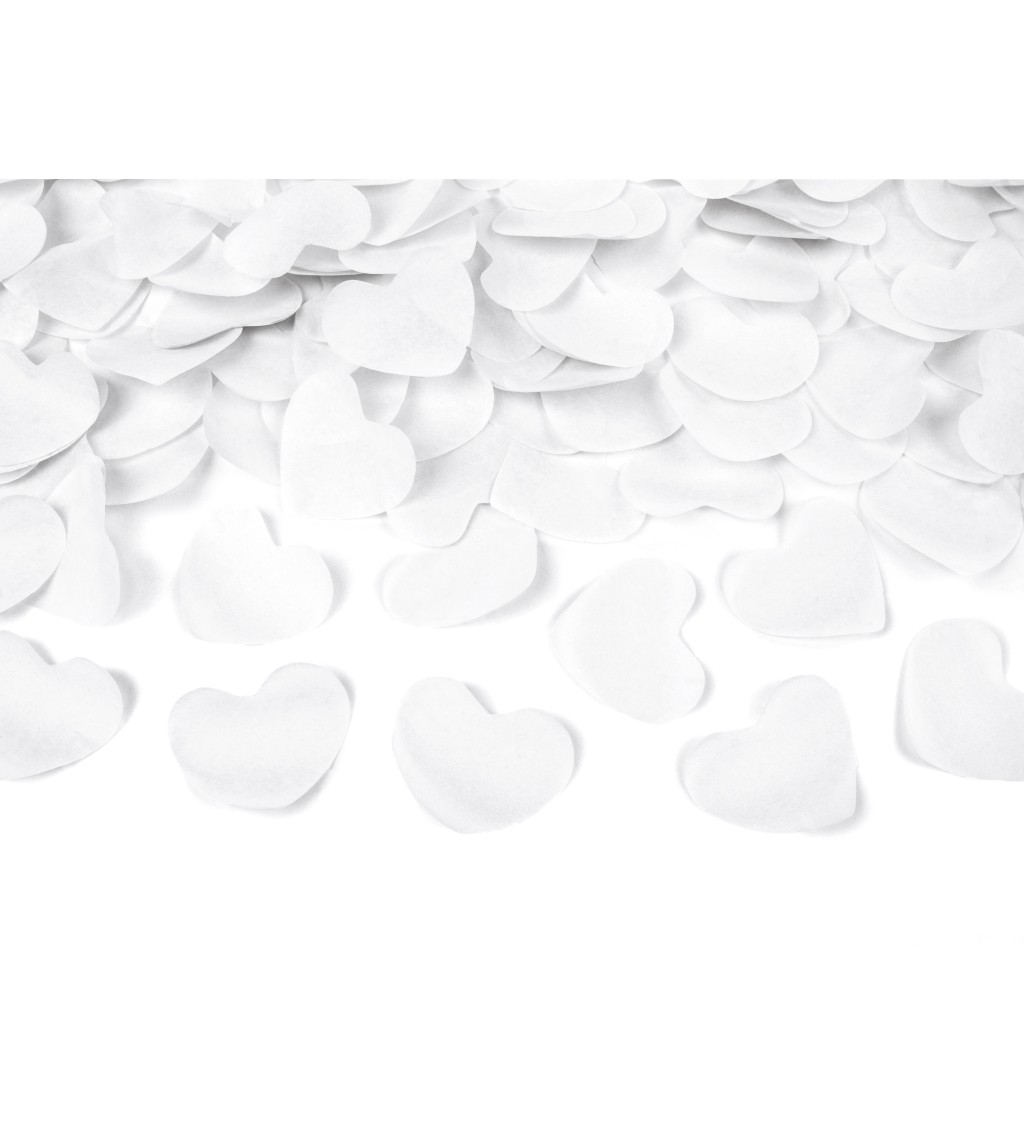 Vystřelovací konfety - bílá srdce, 80 cm