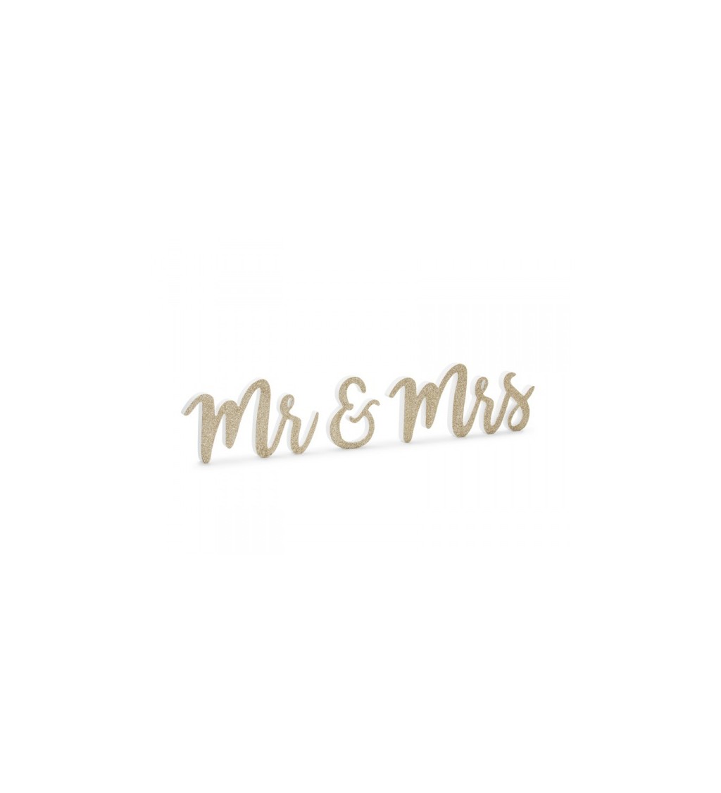 Glitrově zlatý dřevěný nápis Mr & Mrs