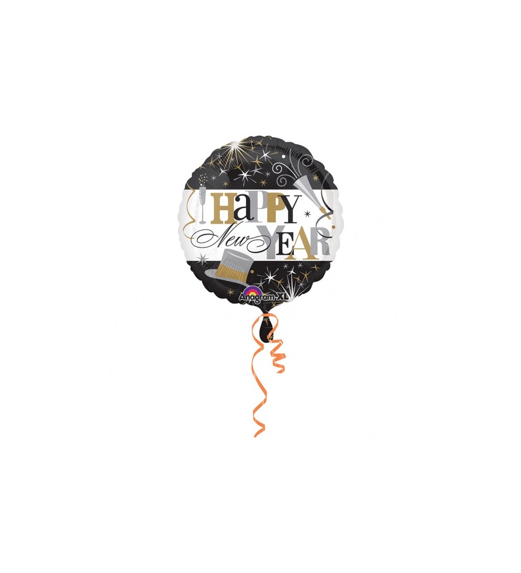Fóliový balónek Happy New Year - černý