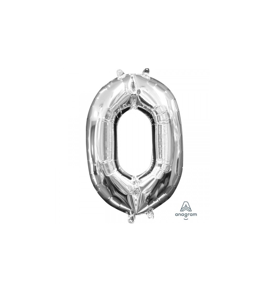 Stříbrný mini fóliový balónek - číslo 0