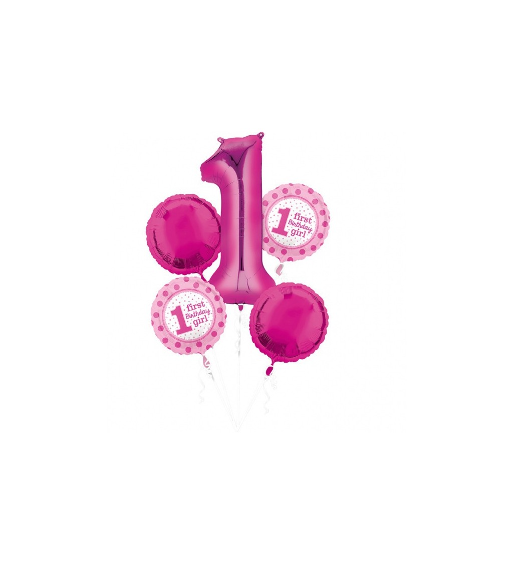 Růžové balónky - 1. narozeniny