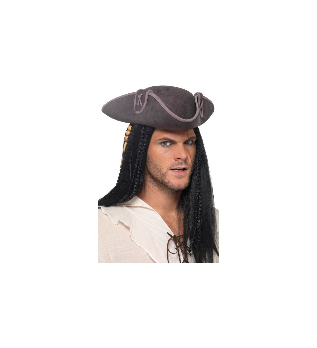 Pirátský klobouk třírohý šedý