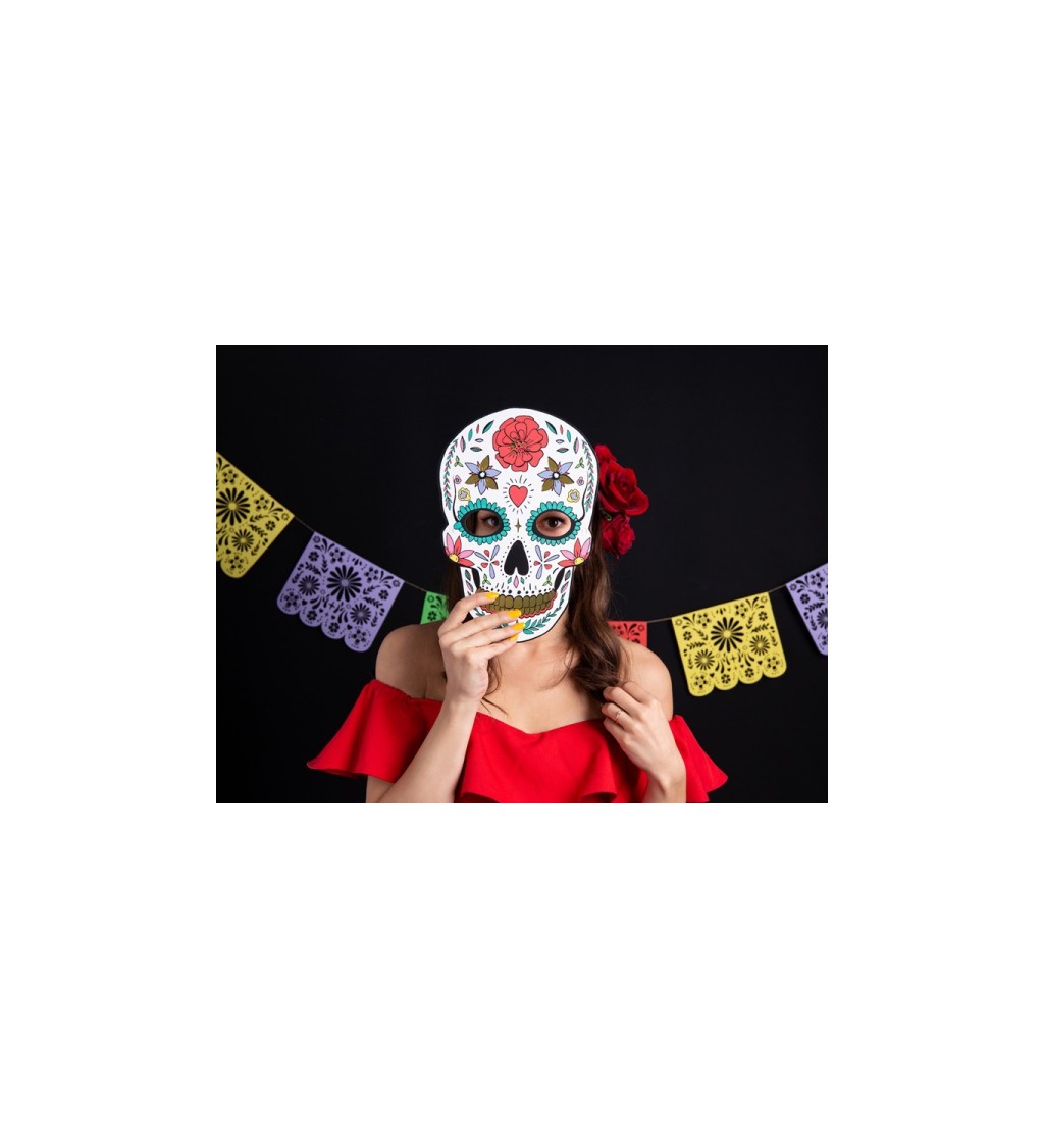 Papírová maska Dia de Los Muertos bílá