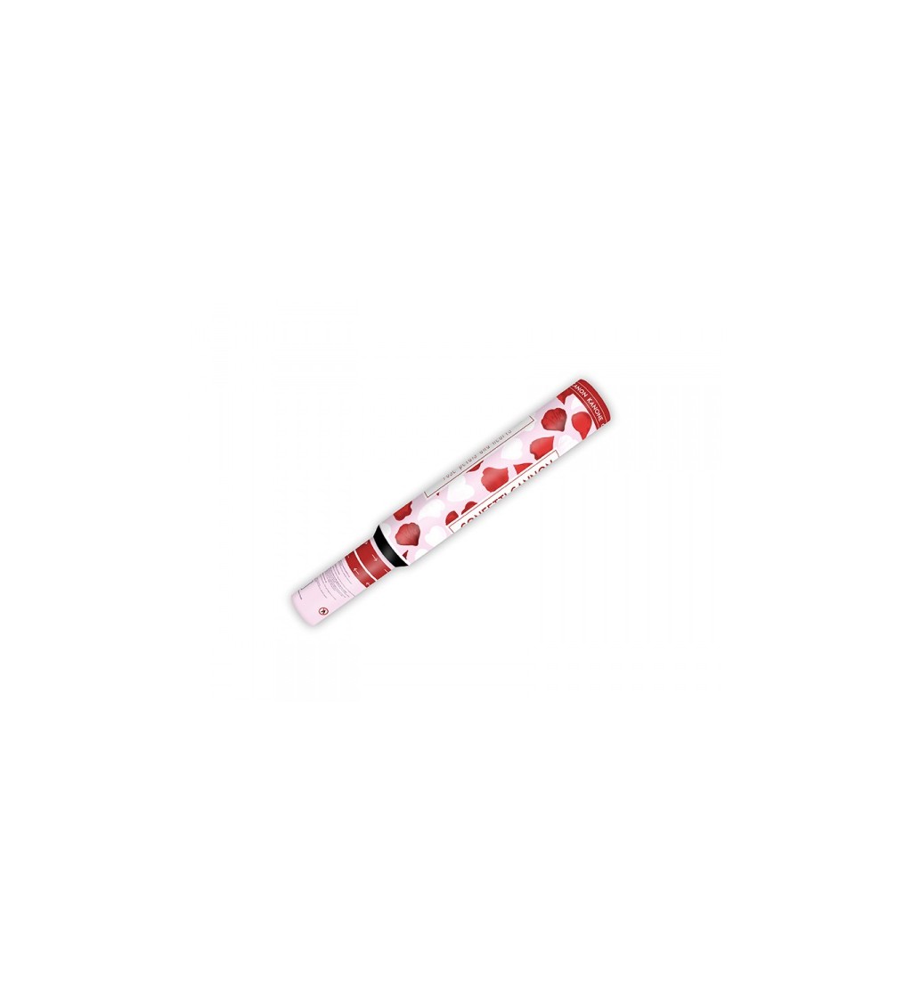 Vystřelovací konfety - bílá srdíčka a plátky růží, 50 cm