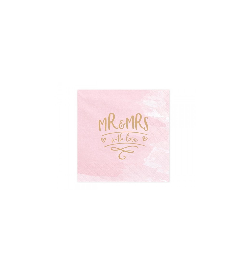 Růžové papírové ubrousky - Mr & Mrs