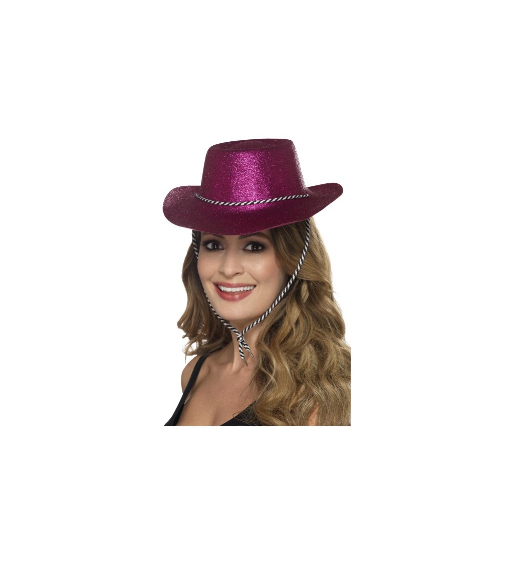 Glitter klobouk Růžový kovboj