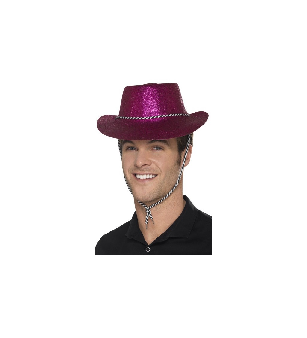 Glitter klobouk Růžový kovboj