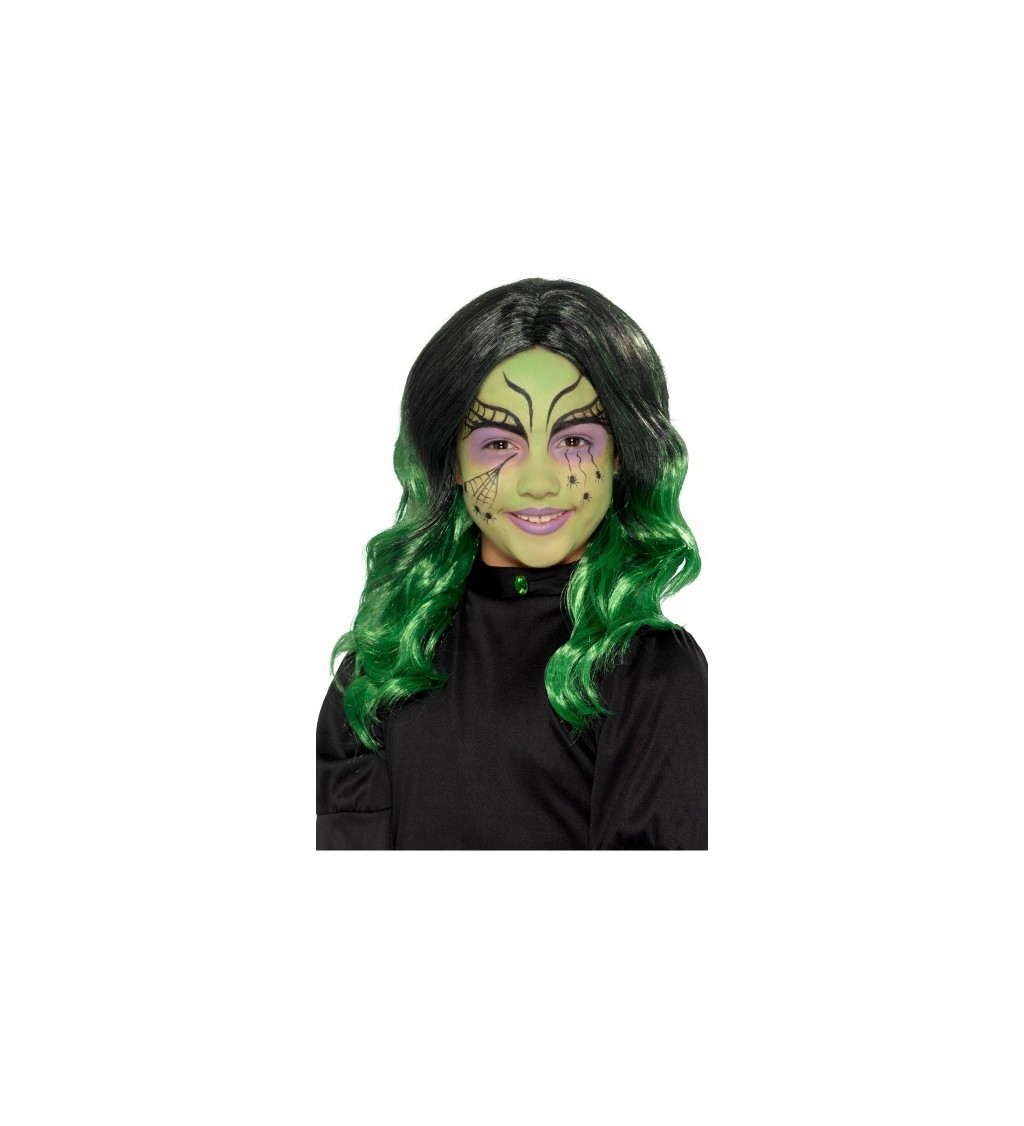 Zeleno-černá čarodějnická paruka pro děti