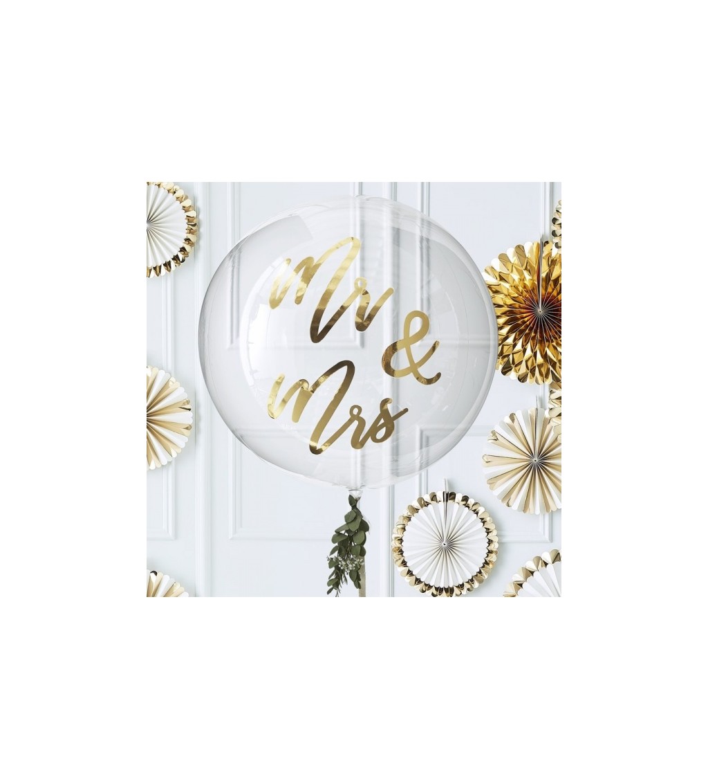Svatební balón se zlatým nápisem Mr A Mrs