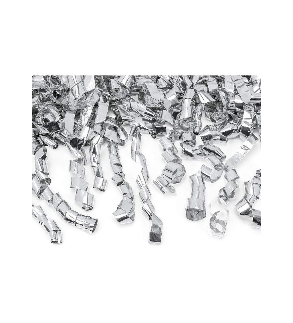 Vystřelovací konfety - stříbrné stuhy, 40 cm