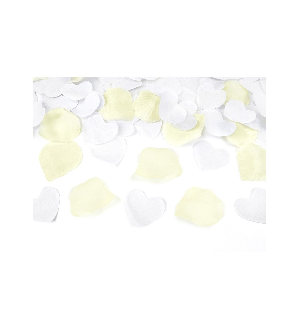Vystřelovací konfety - krémové lístky a bílá srdce, 60 cm