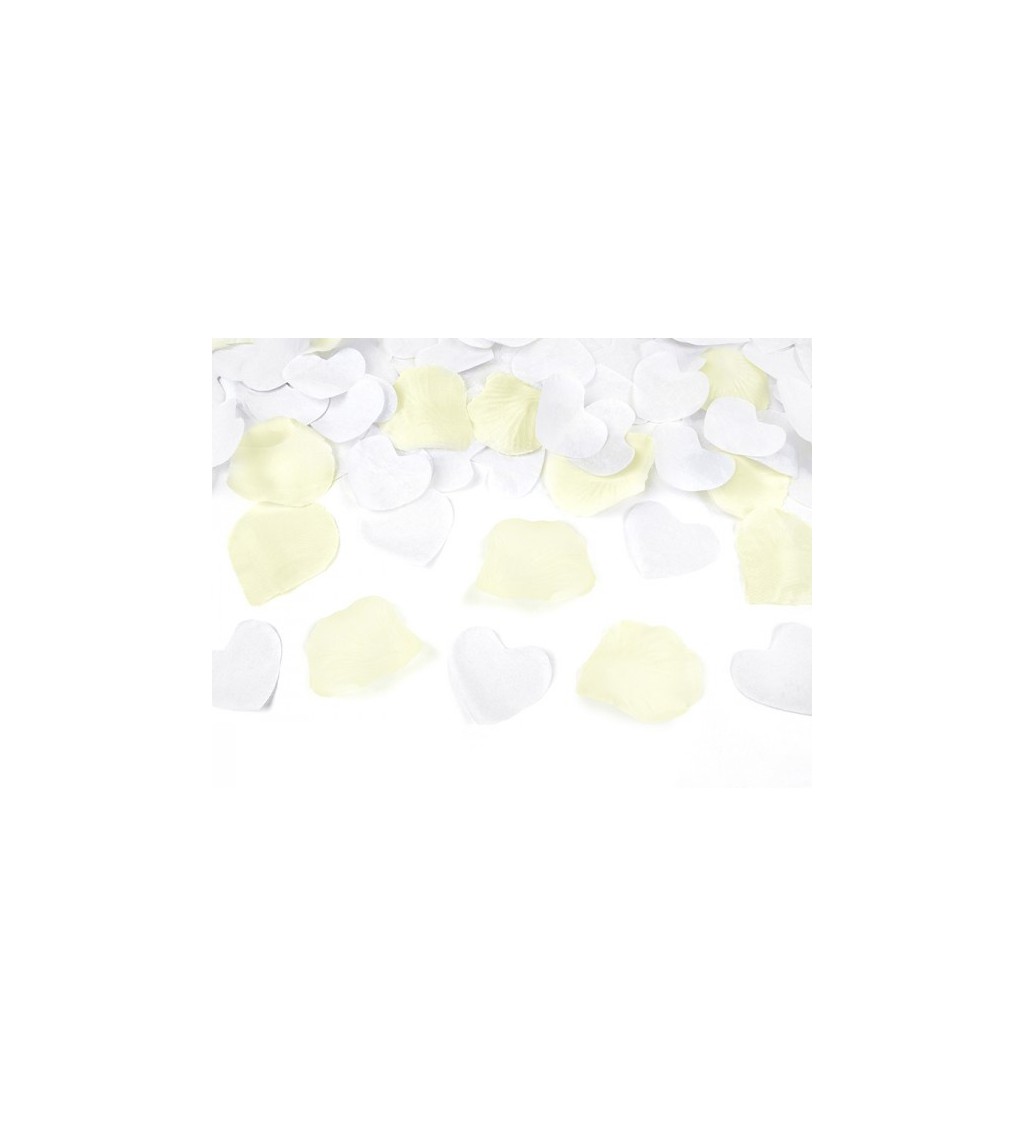 Vystřelovací konfety - krémové lístky a bílá srdce, 80 cm