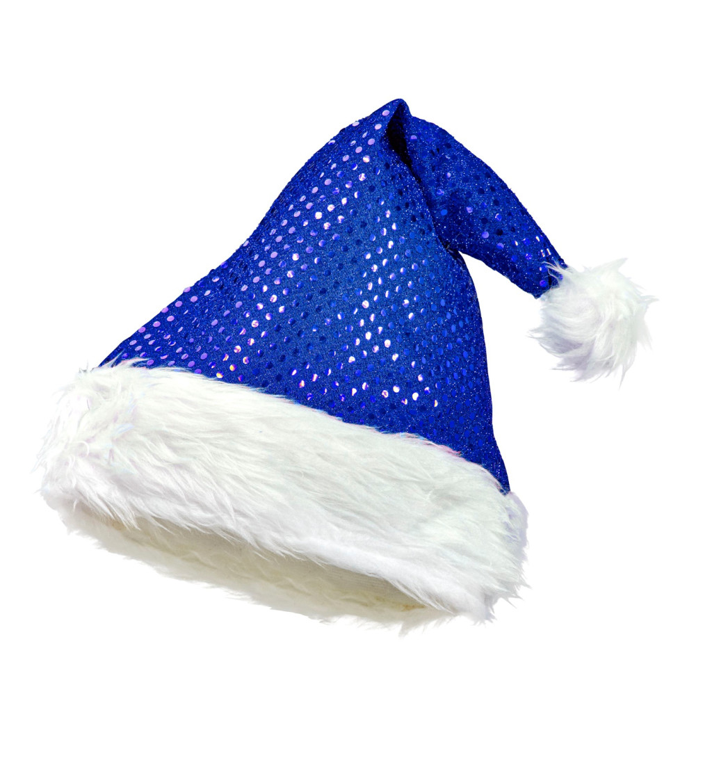 Modrá flitrovaná čepice santa