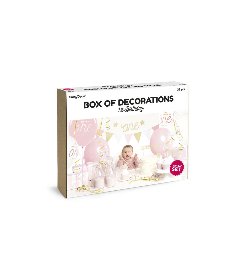Narozeninový růžový box 1 st birthday