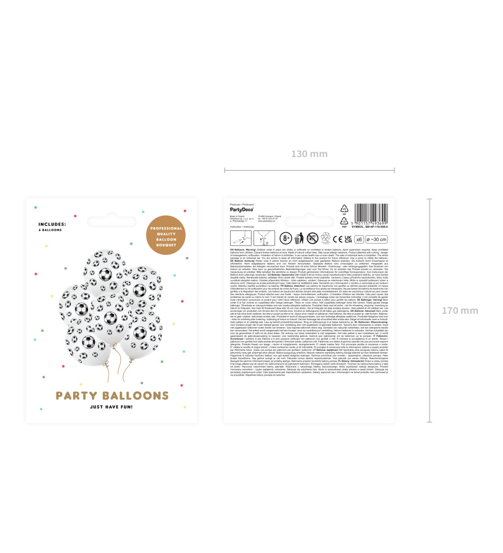 Latexové balónky strong pastelové fotbal 30 cm 6 ks