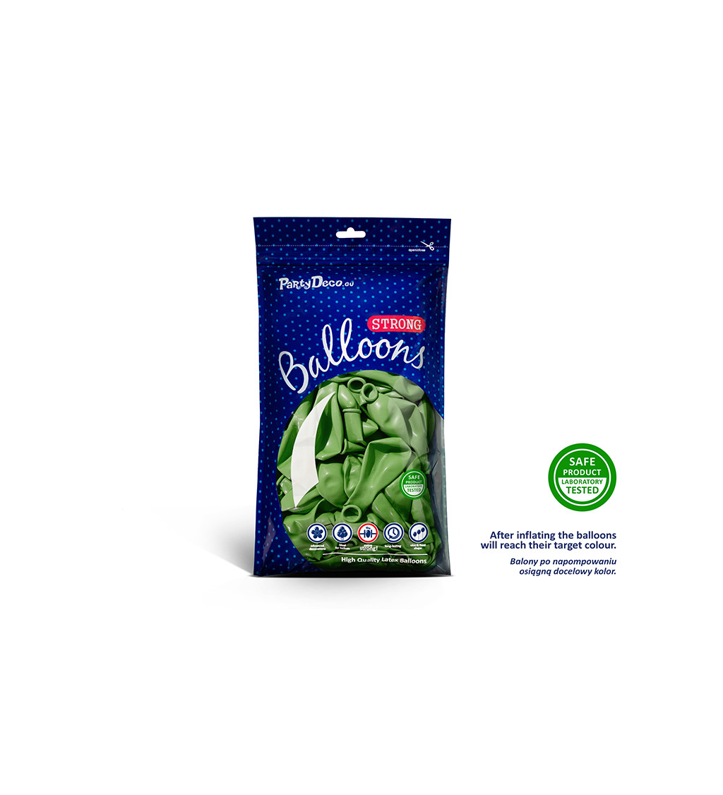 Latexové balónky strong metalické zelené 30 cm 100 ks
