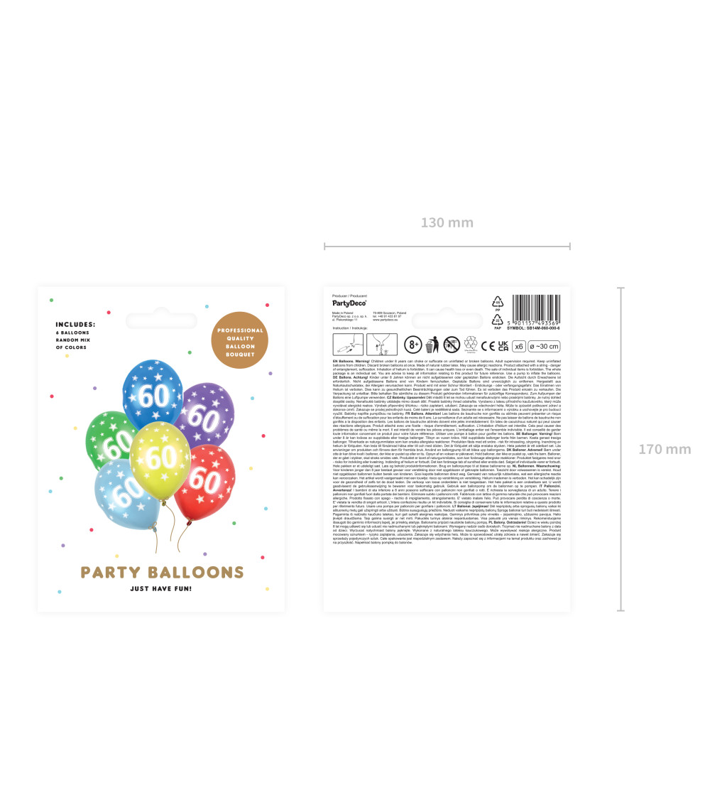 Latexové balónky číslo 60 mix 30 cm 6 ks