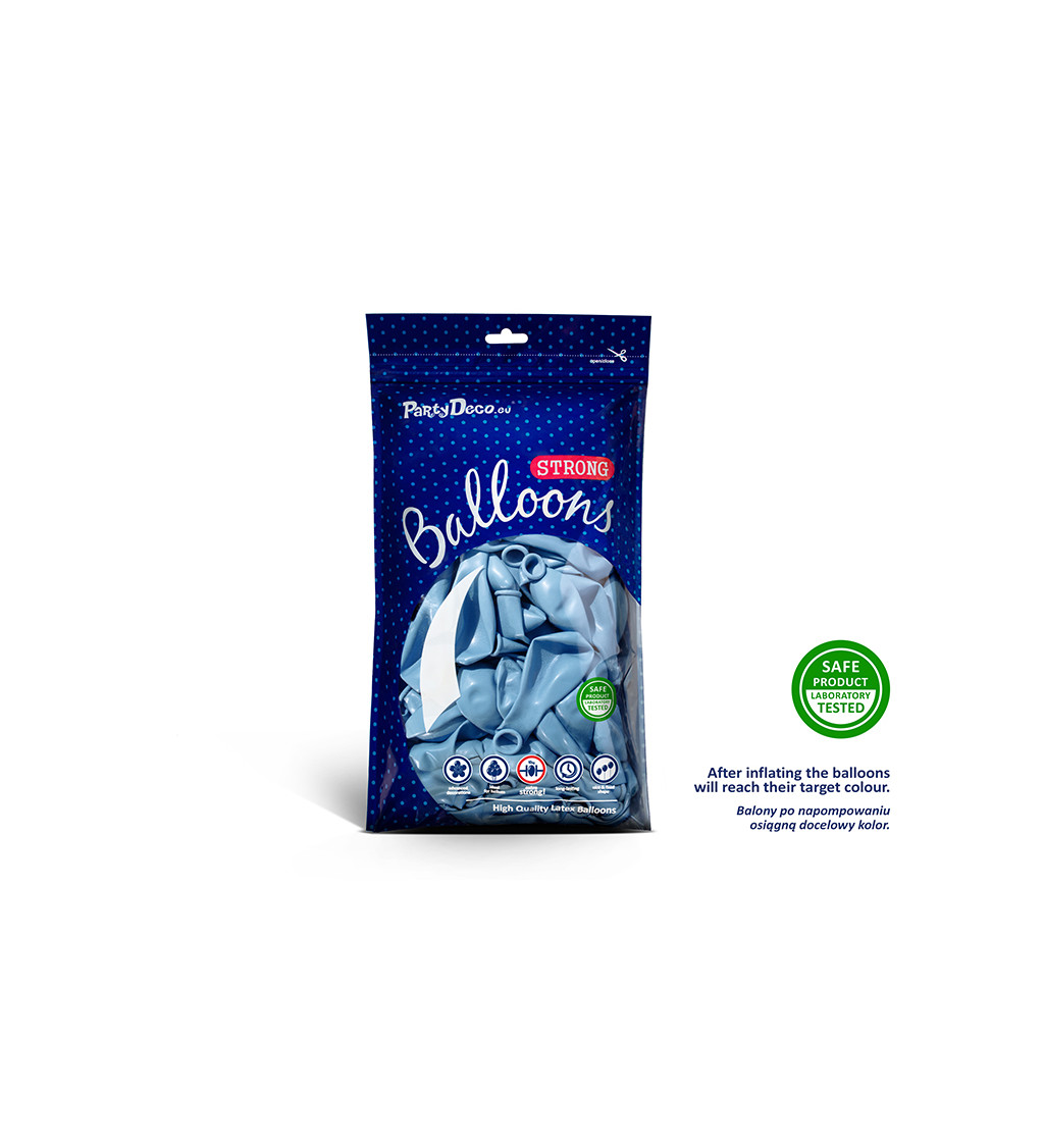 Latexové balónky strong metalické světle modré 30 cm 100 ks