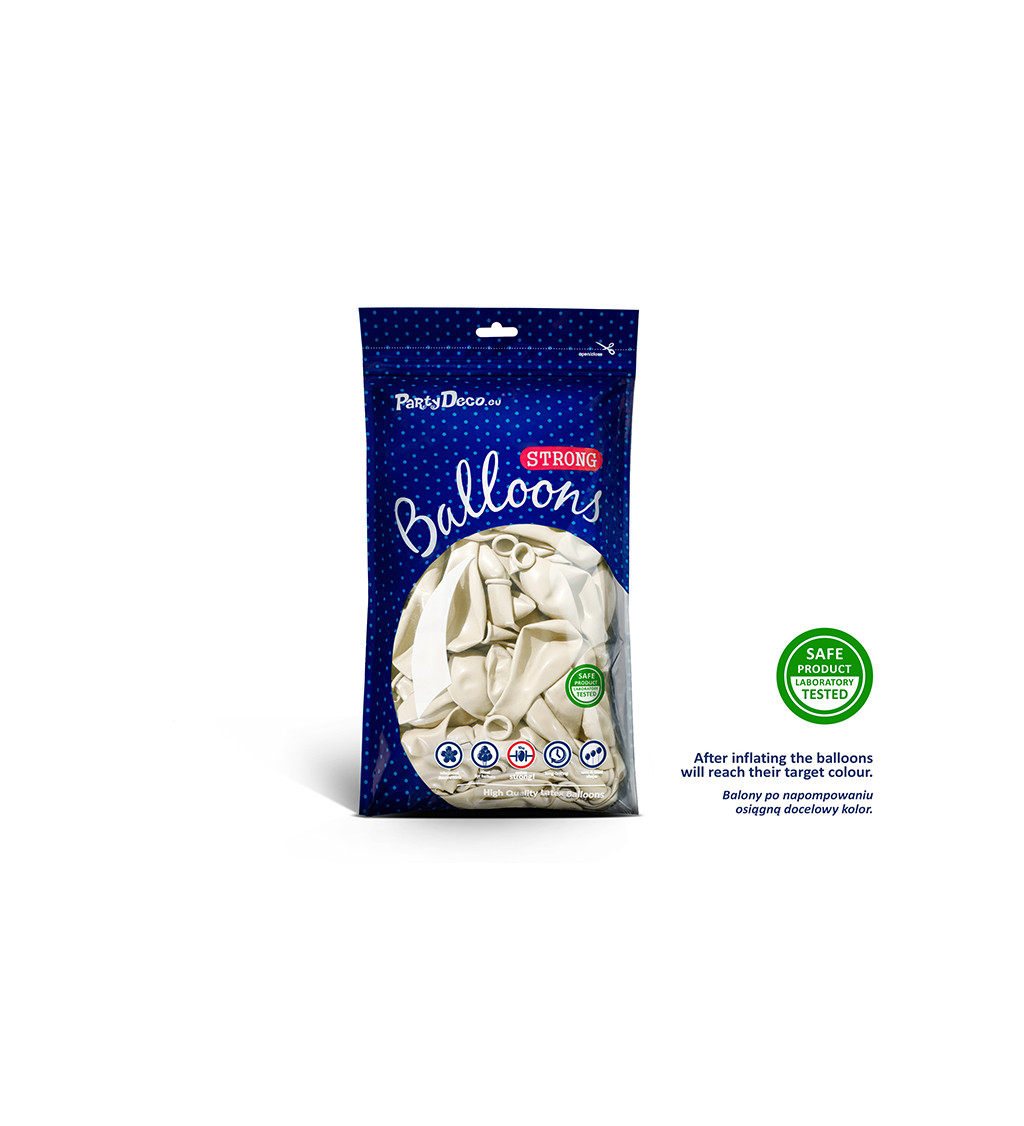 Latexové balónky strong metalické bílé 30 cm 100 ks