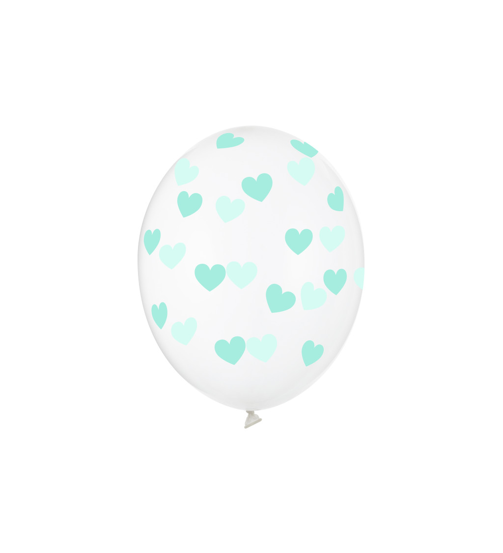 Latexové balónky 30 cm mintová srdce, 6 ks