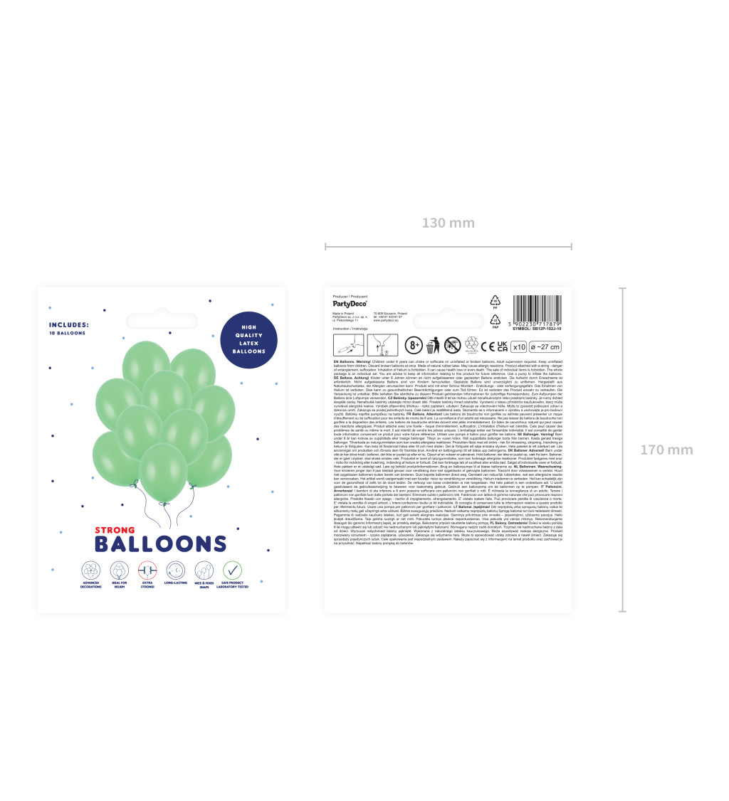 Latexové balónky světle zelené 30 cm 10 ks