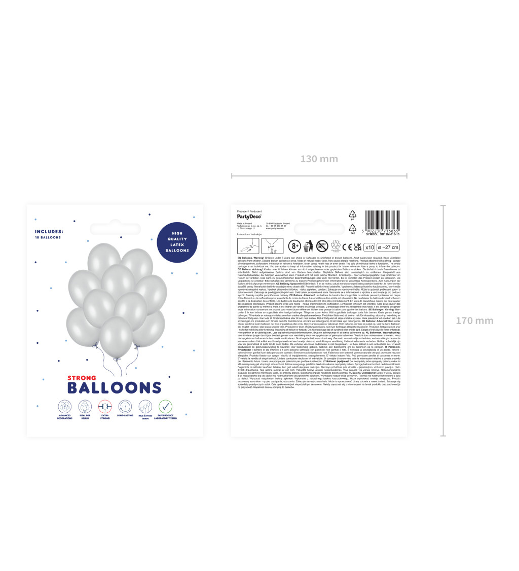 Latexové balónky 27 cm metalické, stříbrné, 10 ks
