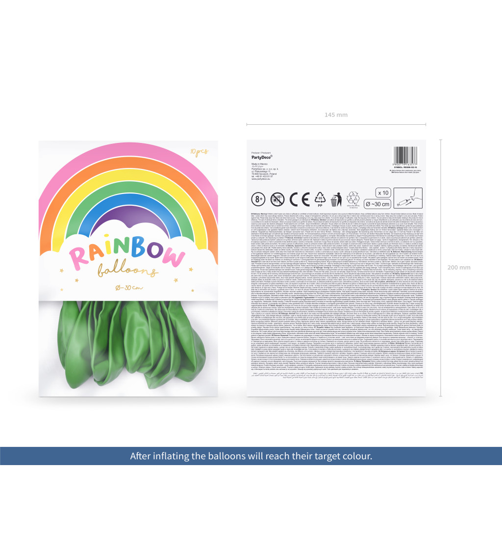 Latexové balónky metalické zelené 30 cm 10 ks