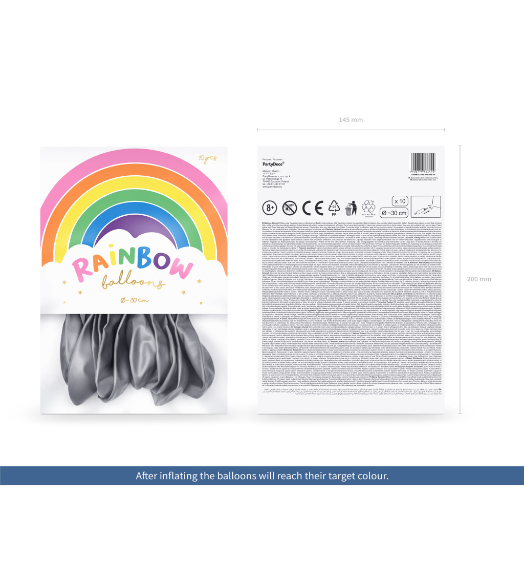 Latexové balónky metalické šedé 30 cm 10 ks