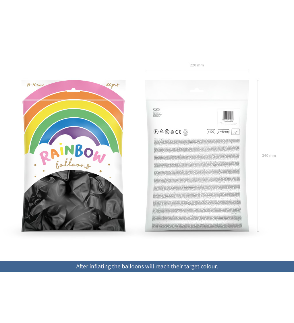 Latexové balónky metalické černé 30 cm 100 ks