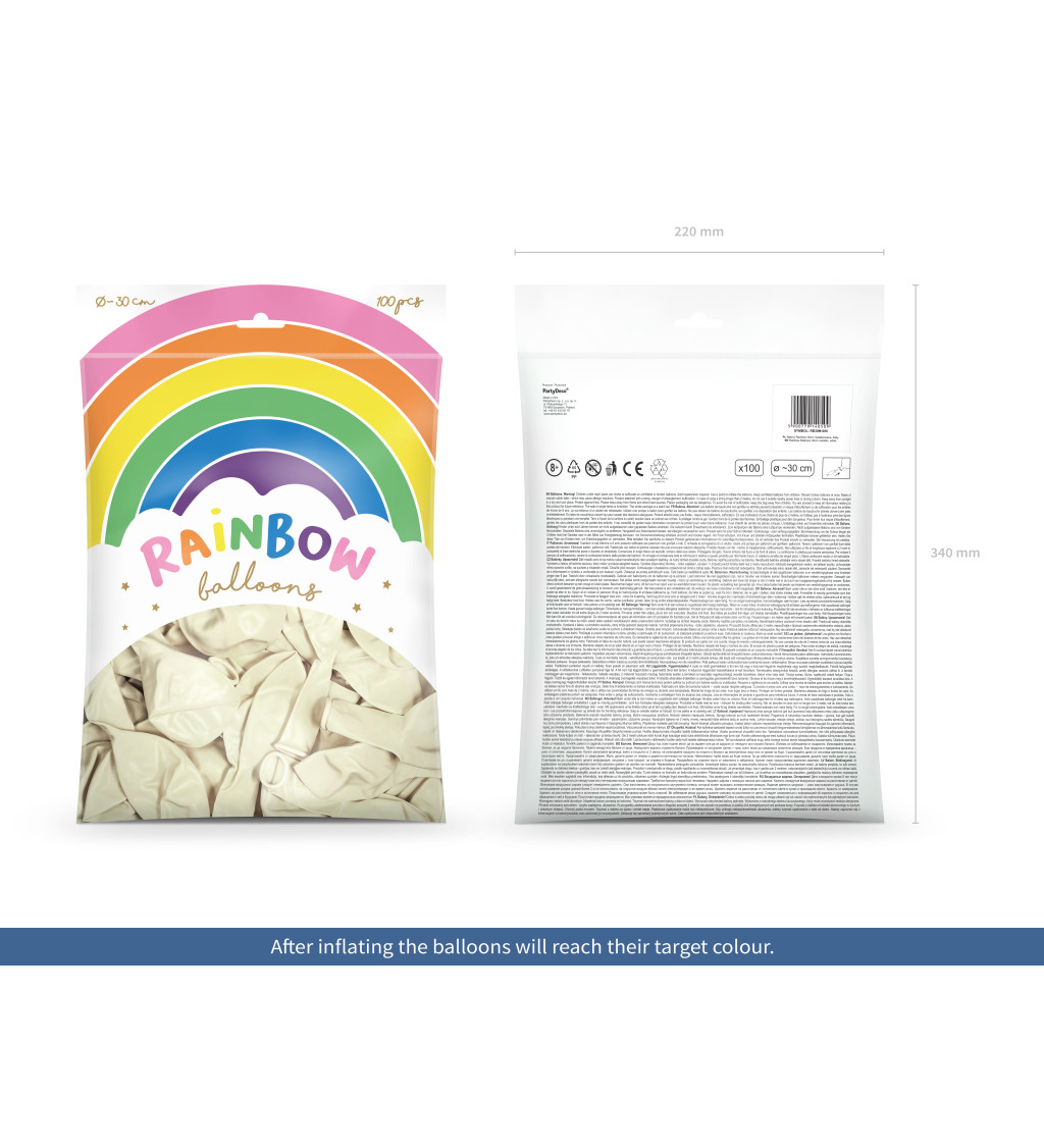 Latexové balónky metalické bílé 30 cm 100 ks