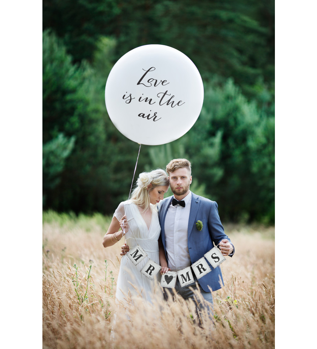 Latexový balónek obří bílý Love is in the air 1 m