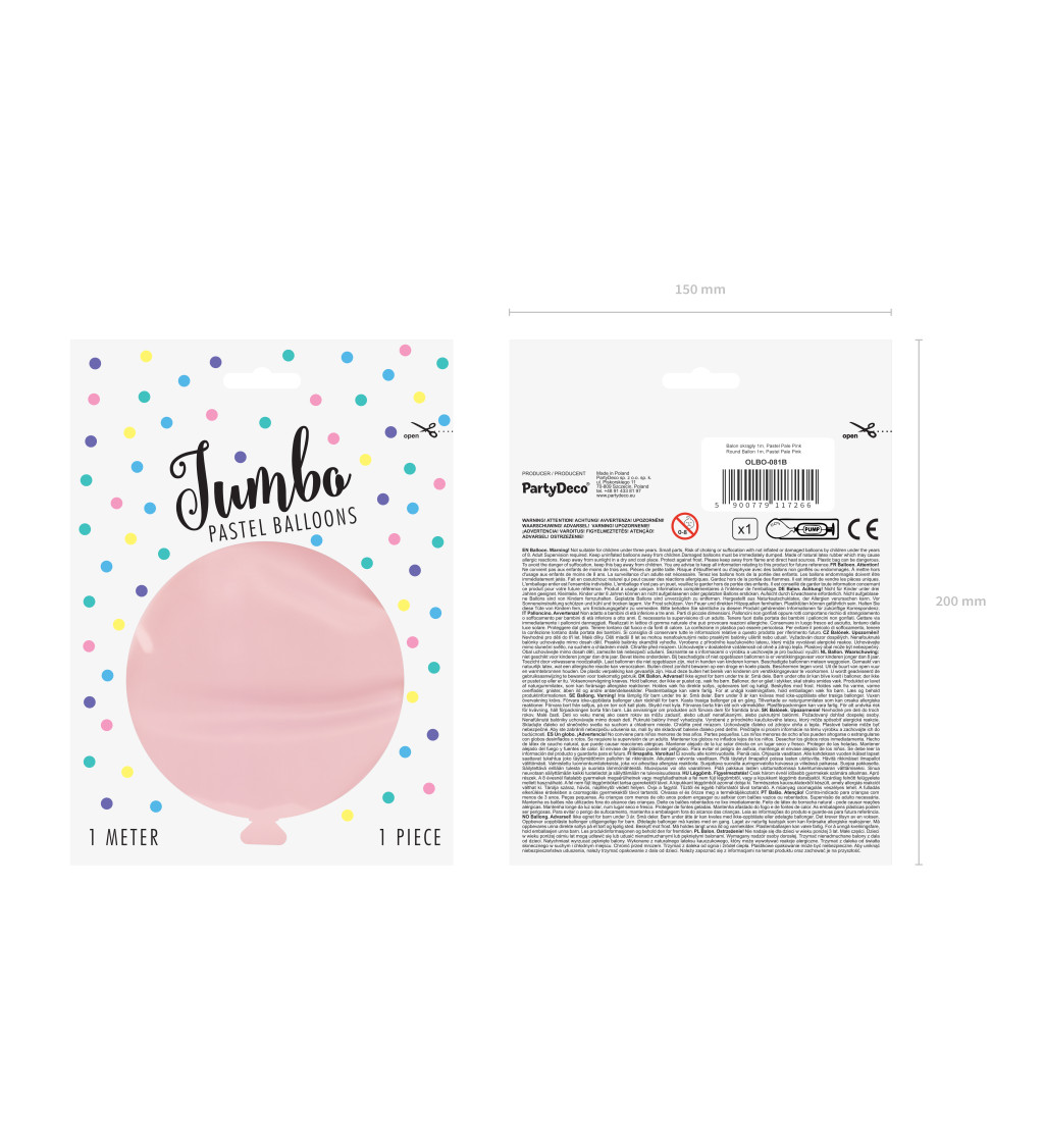 Latexový balónek obří světle růžový 1 m