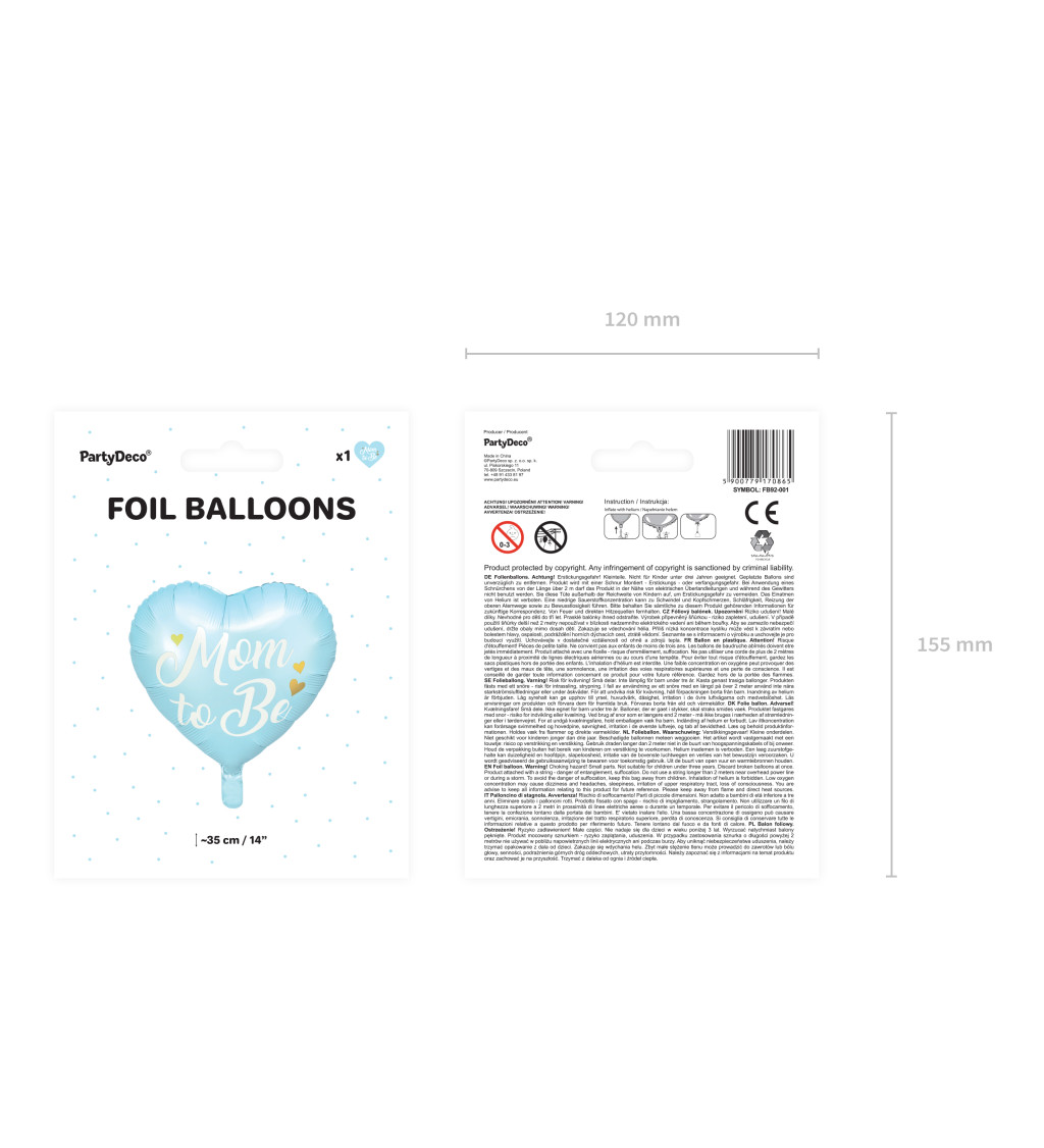 Fóliový balónek ve tvaru srdce Mom To Be světle modrý