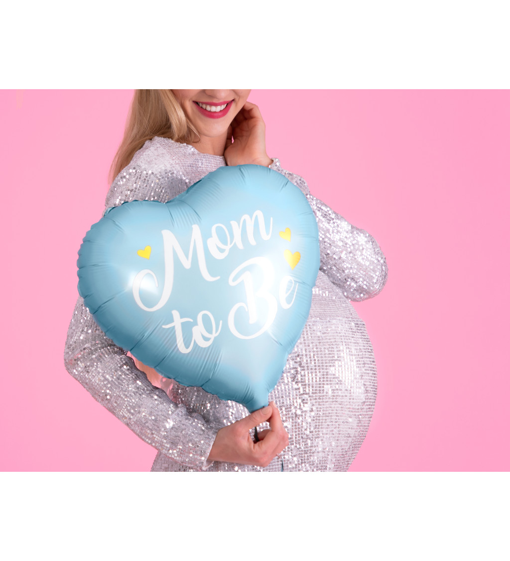 Fóliový balónek ve tvaru srdce Mom To Be světle modrý
