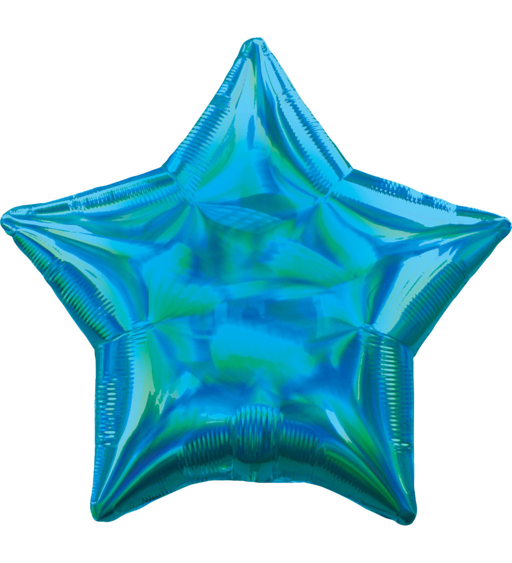 Modrá holografická hvězda - balónek