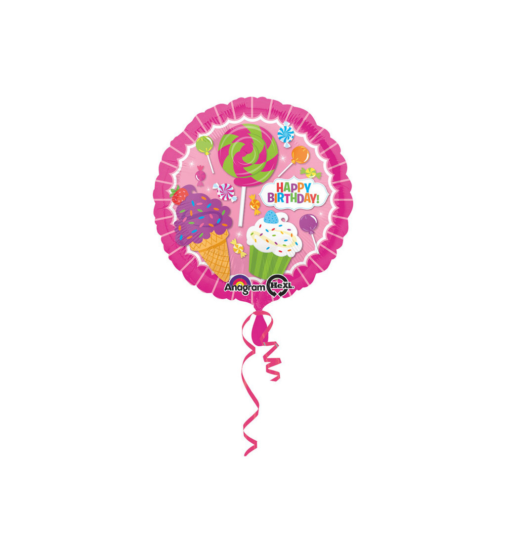 Růžový balón - Happy Birthday