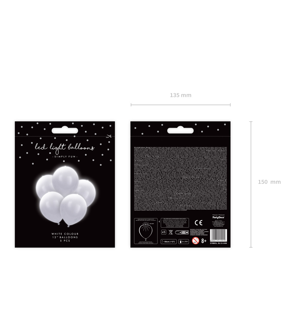Latexové balónky bílé LED 30 cm 5 ks