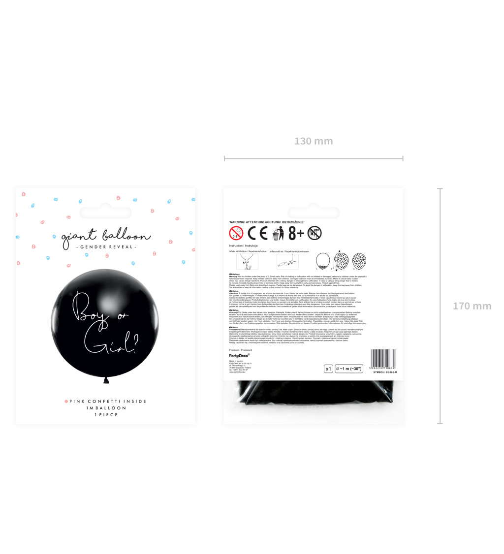Latexový balónek černý boy or girl 1 m