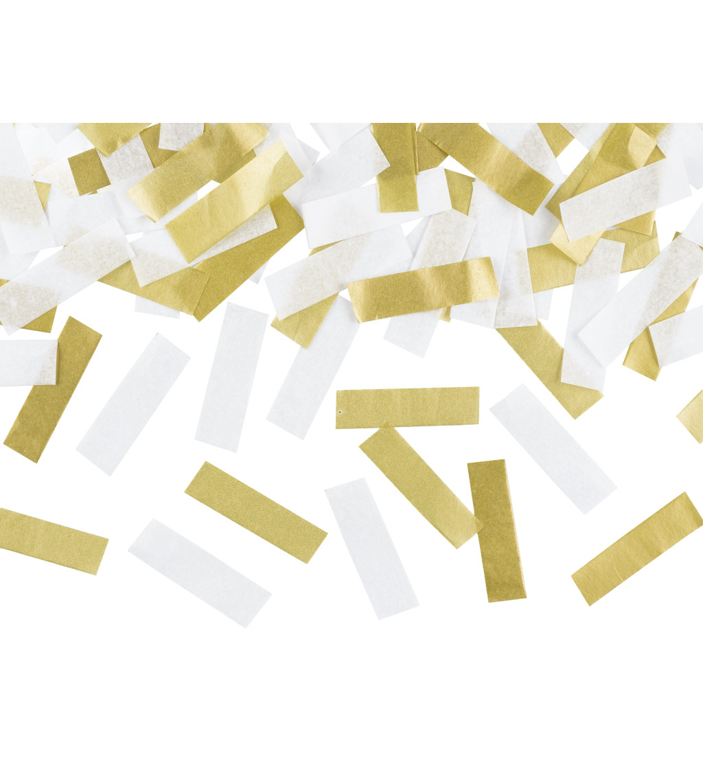 Vystřelovací konfety zlaté a bílé proužky