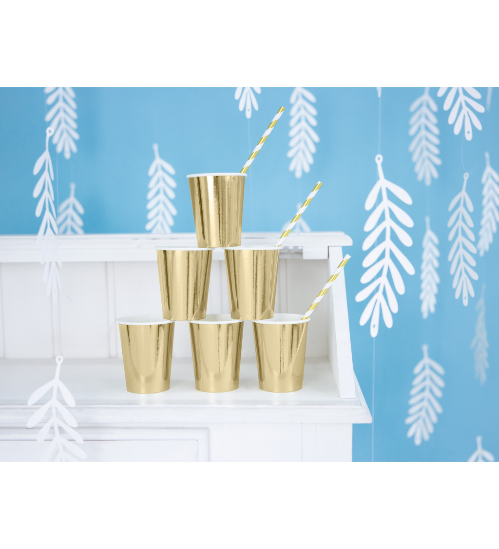 Papírová brčka zlaté pruhy