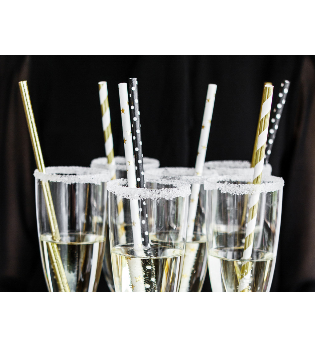 Papírová brčka zlaté pruhy