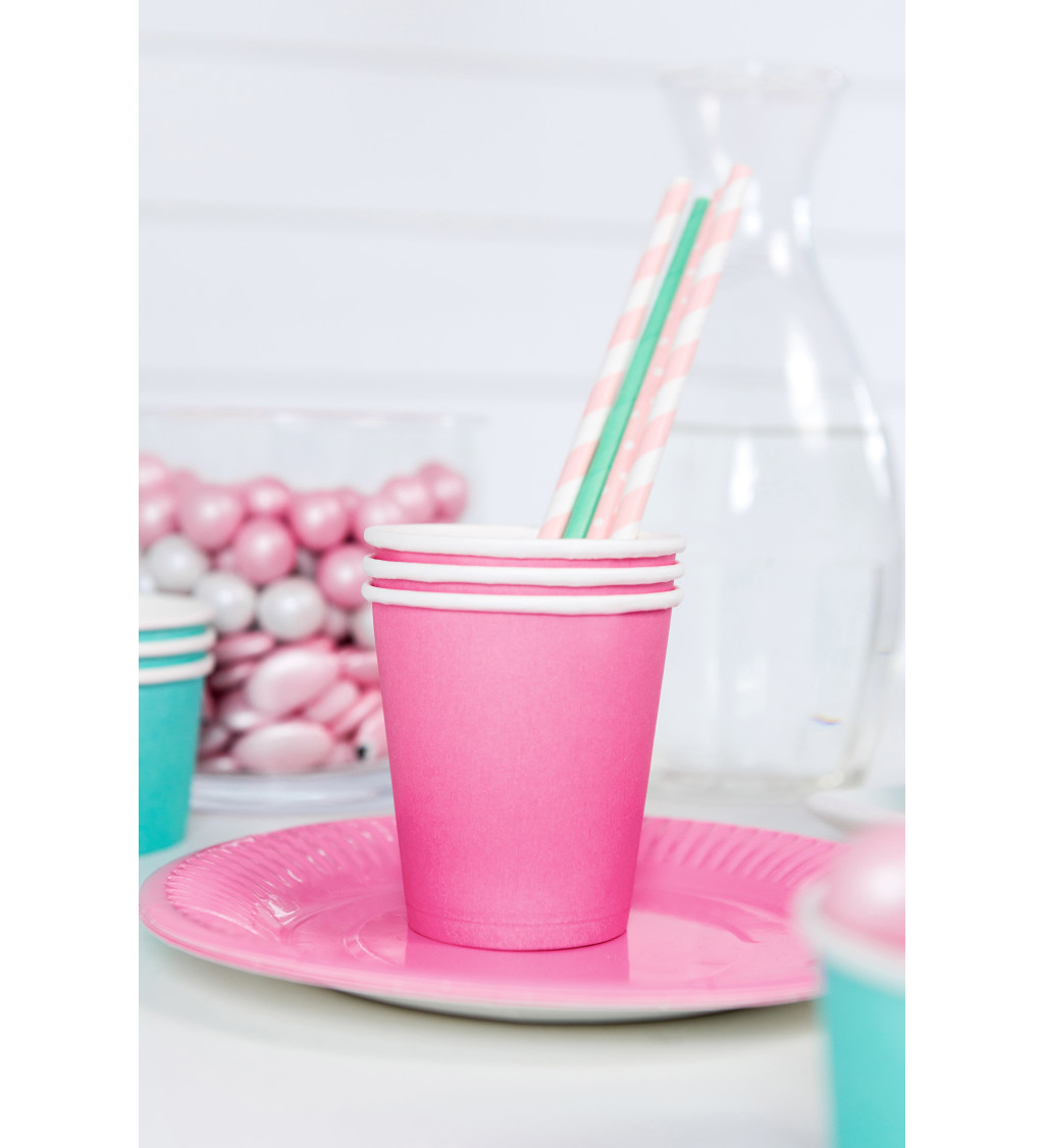 Papírová brčka světle růžové pruhy