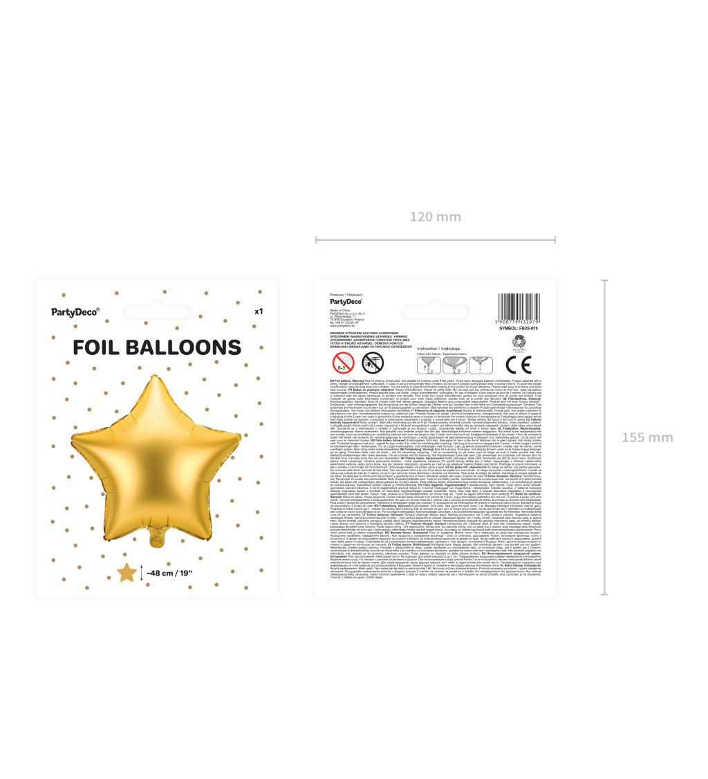 Fóliový balónek hvězdička zlatá