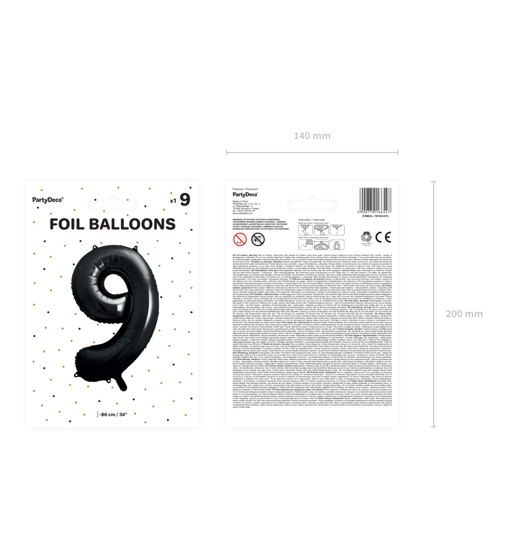 Fóliový balonek číslo 9, černý