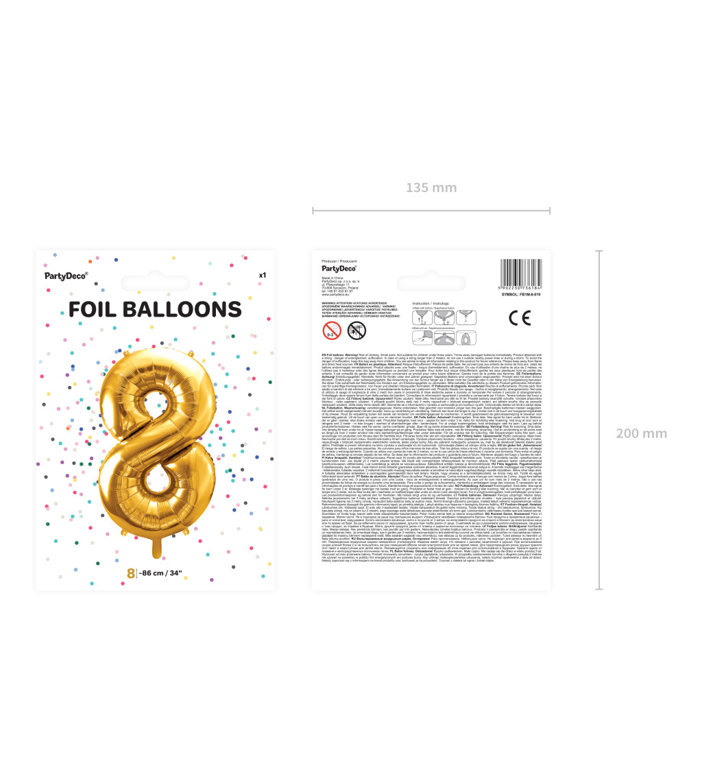 Fóliový balónek číslo 8, zlatá