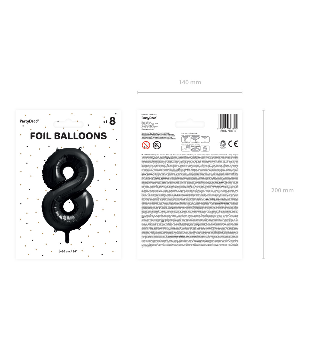 Fóliový balónek číslo 8, černý