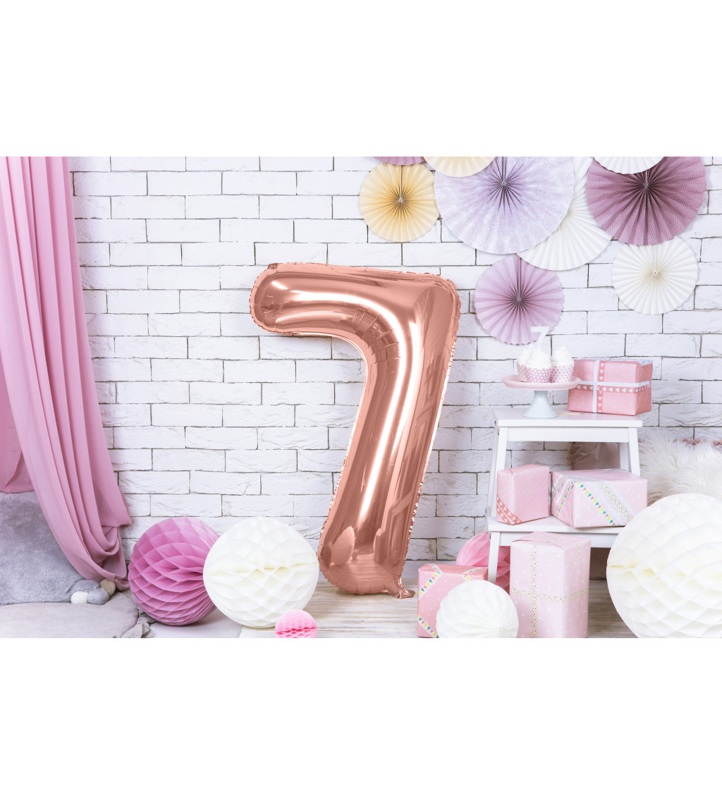 Fóliový balónek číslo 7, růžově zlatá, 80 cm