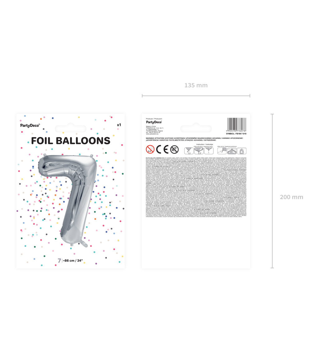 Fóliový stříbrný balónek číslo 7
