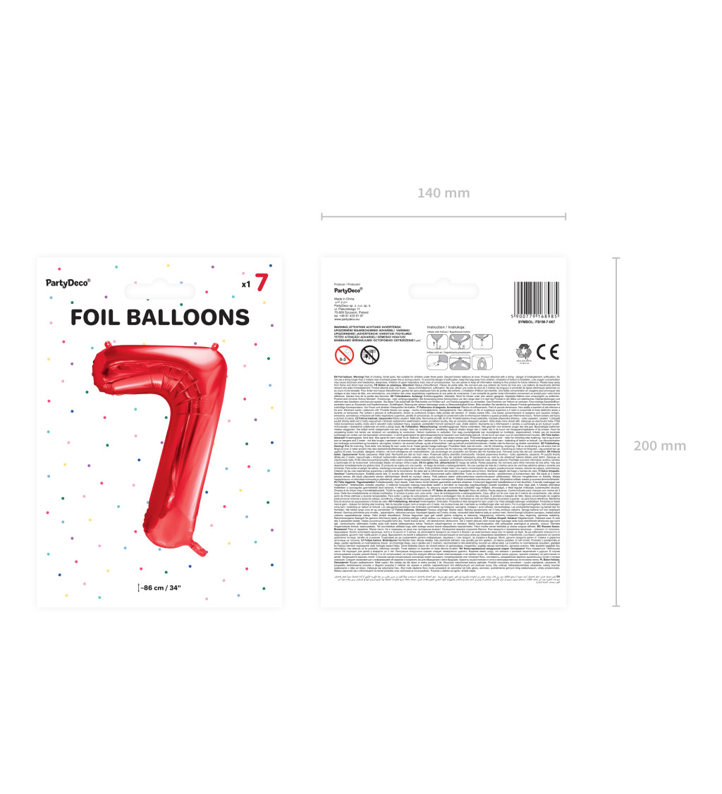 Fóliový balónek číslo 7, červený